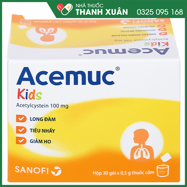 Acemuc kids 100mg thuốc tiêu nhầy trong bệnh lý hô hấp ở trẻ em